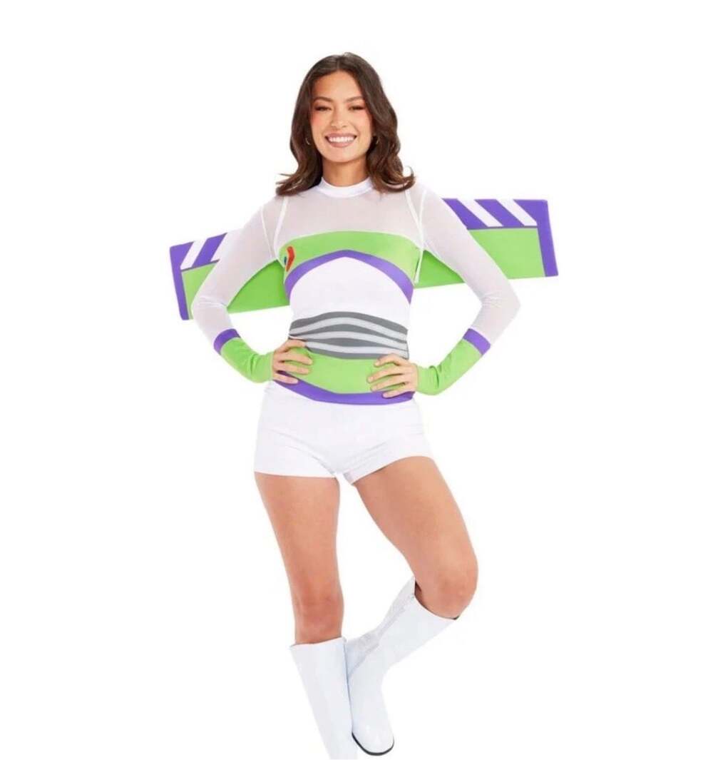 Tipsy Elves Women's Space Ranger Buzz Lightyear Costume Romper & wings M